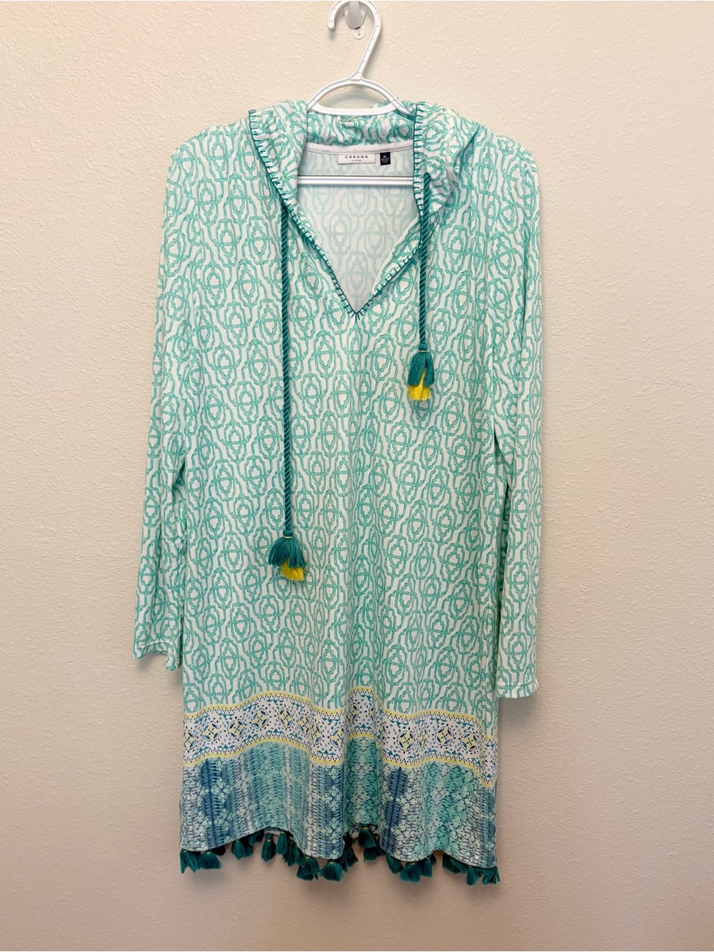 Cabana Life Women's Geometric Hooded Tassel Cover Up Dress Size XL Beach